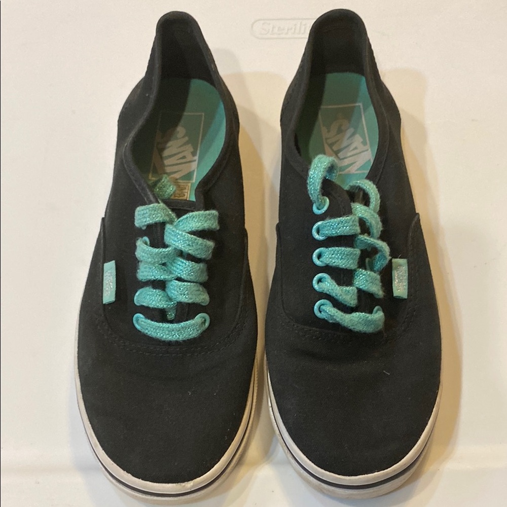 Vans Black Canvas Shoes with Aqua Laces